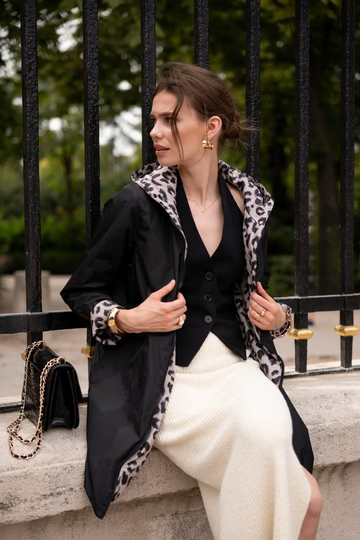 IMPERMÉABLE RÉVERSIBLE LONG MI-SAISON LÉOPARD